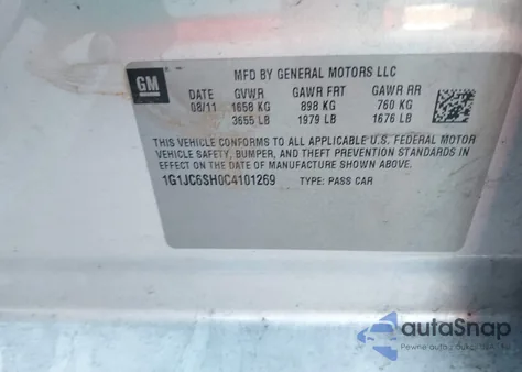 2012 Chevrolet Sonic 2Lt z USA, uszkodzony, nr VIN 1G1JC6SH0C4101269